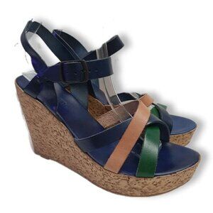 LULU BRAVO Italy Strappy Open Toe Platform Chunky Wedge Heels Sz 8.5